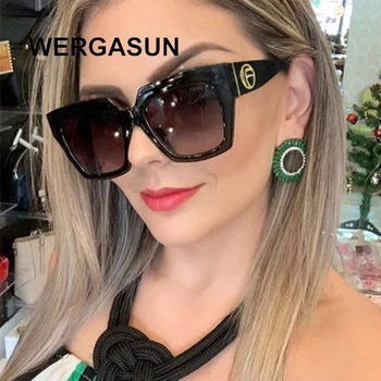 

WERGASUN New Oversized square Sunglasses Women Vintage Sunglasses Luxury Brand Eyewear oculos de sol uv400