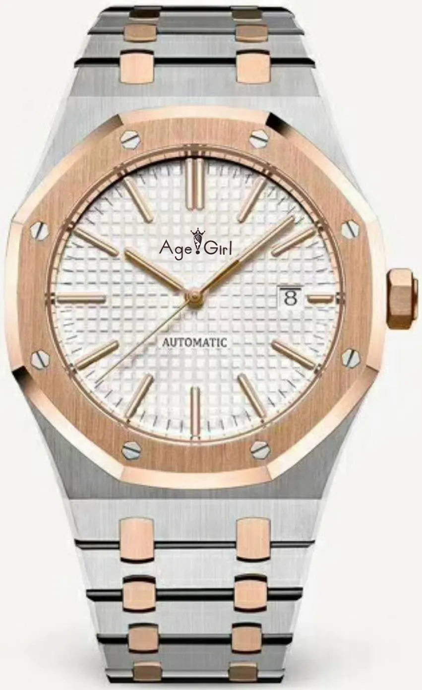 Silver Gold White Роскошные брендовые новые мужские часы из нержавеющей стали автоматические механические розовое золото синий черный сапфир королевская задняя прозрачная дуба AAA - Цвет: Silver Gold White