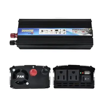 

Peak 2000W 12V/24V-110V Car Power Inverter Converter Charger Adapter Modified Sine Wave with USB Port & 2 US Plug