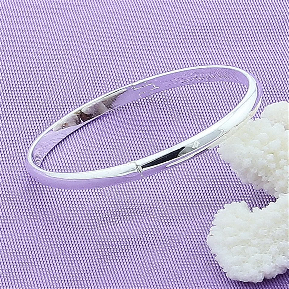 925 Sterling Silver Smooth Solid Bracelet Bangles For Women Men Charm Party Luxury Jewelry