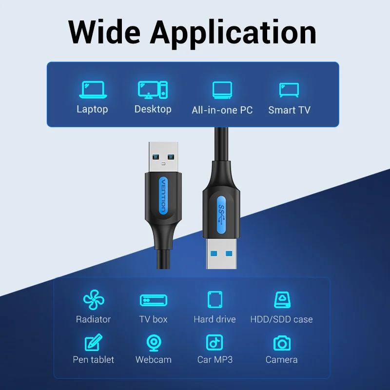 Vention USB 3.0 Extension Cable Type A Male to Male Cable 3.0 2.0 Extender Cord for Hard Drive TV Box Laptop USB to USB Cable — view 3