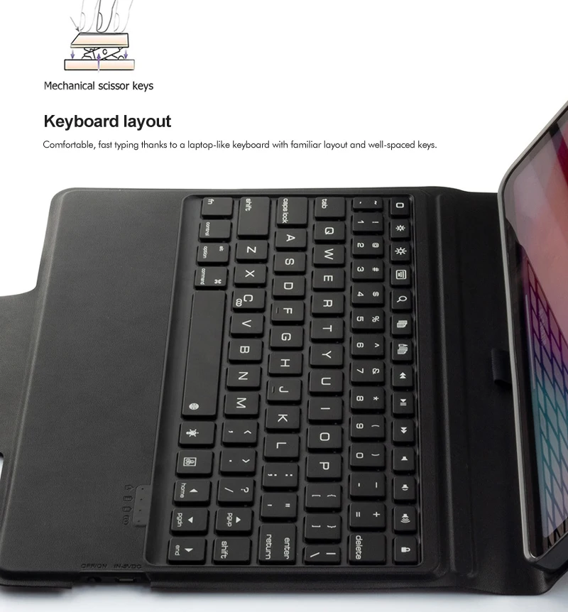 [Новинка] синяя беспроводная клавиатура зуба для iPad pro 1", Премиум чехол из тонкой кожи+ Подсветка+ держатель карандаша+ все в одном дизайне