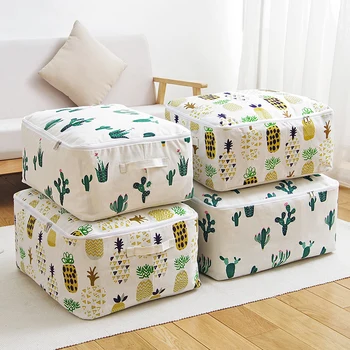 

Thick Linen Cotton Clothes Storage Bag Bedroom Closet Organizer For Bedding Clothes Portable Waterproof Blankets Quilts Bag