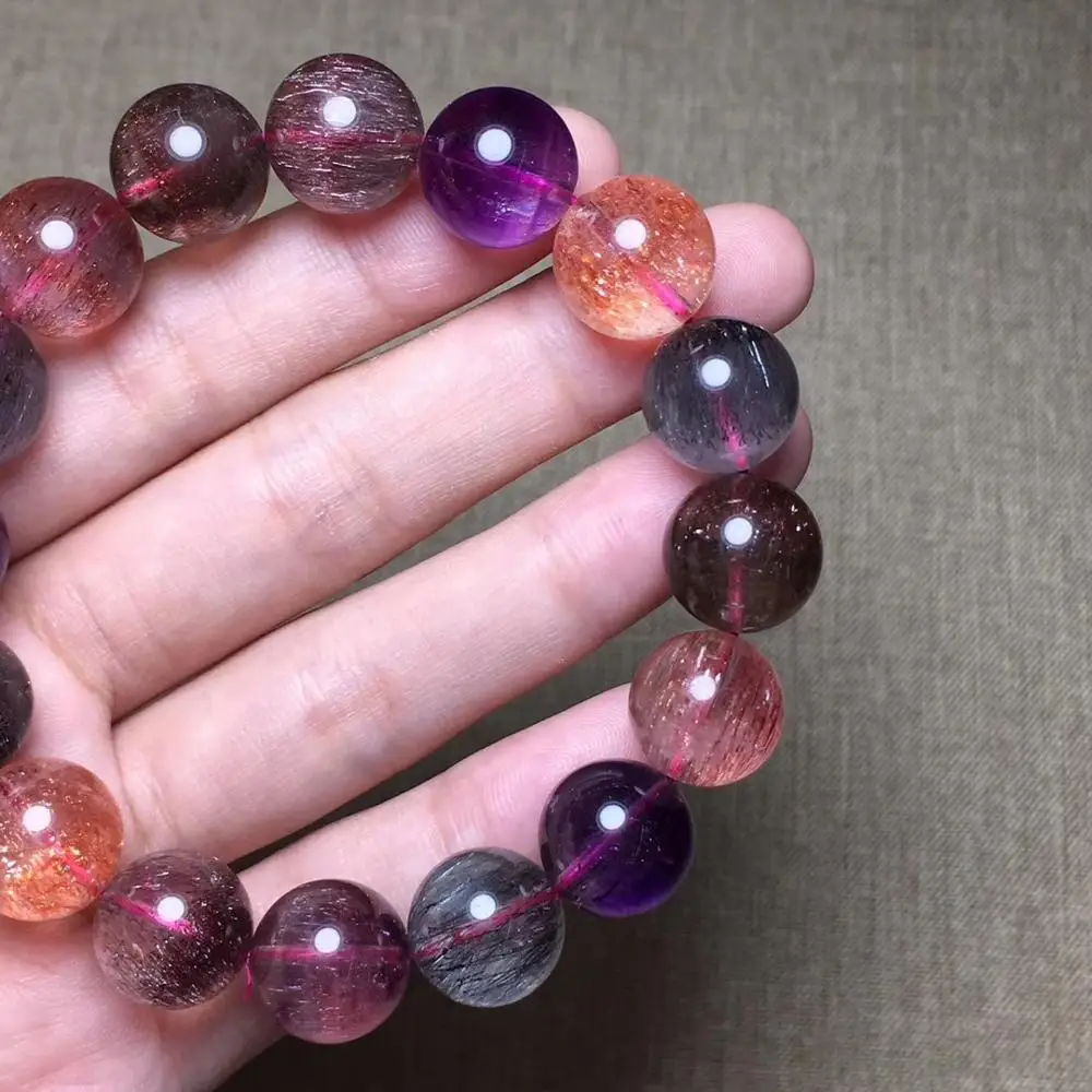 Подлинный натуральный Lepidocrocite кварц браслет 13 мм красочные супер семь Камень круглые бусины стрейч Кристалл AAAAAA сертификат