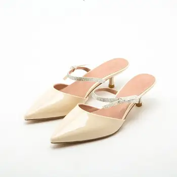 

Women's Shoes Low heel Mules With One world Crystal Belt Europe and America Women Sandals 2020 summer