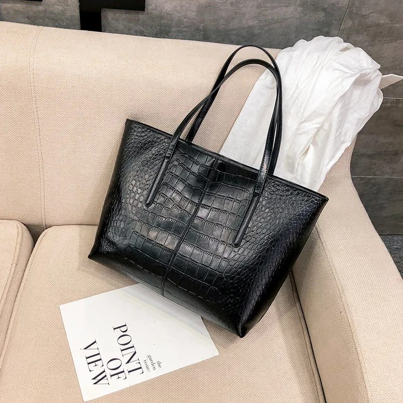 1PCS New Fashion Simple Stone Pattern Leisure Baitao Large Capacity Single Shoulder Women Bag - Цвет: Черный