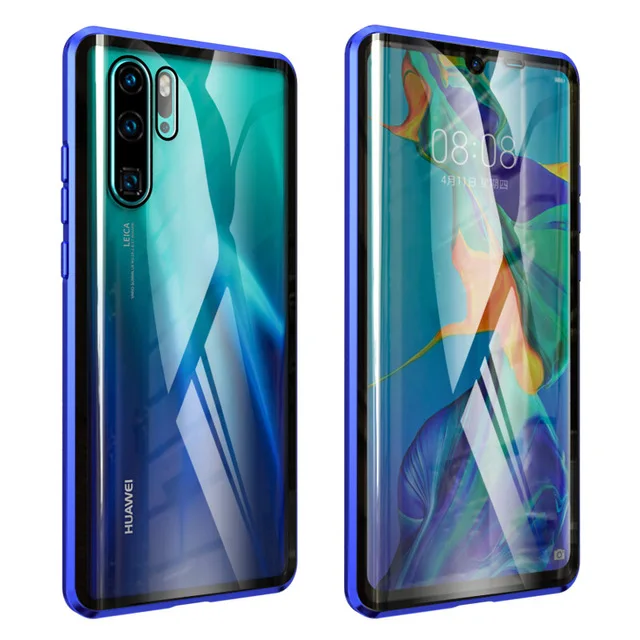 Luphie полный обертывающийся Магнитный чехол для huawei P30 Pro Чехол 9H Передняя Задняя крышка из закаленного стекла чехол для телефона huawei P30 чехол - Цвет: Blue