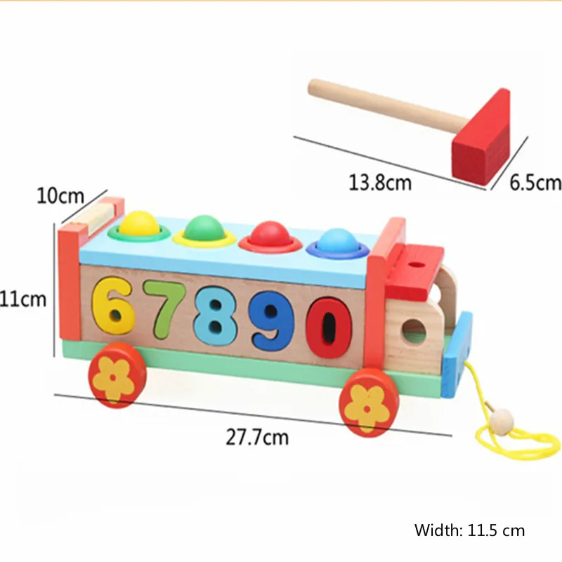 Baby Small Hammer Hit Cart Child Tractor Hit Table Infant Early Education Digital Shape Matching Block Toys 0-3 Years Old