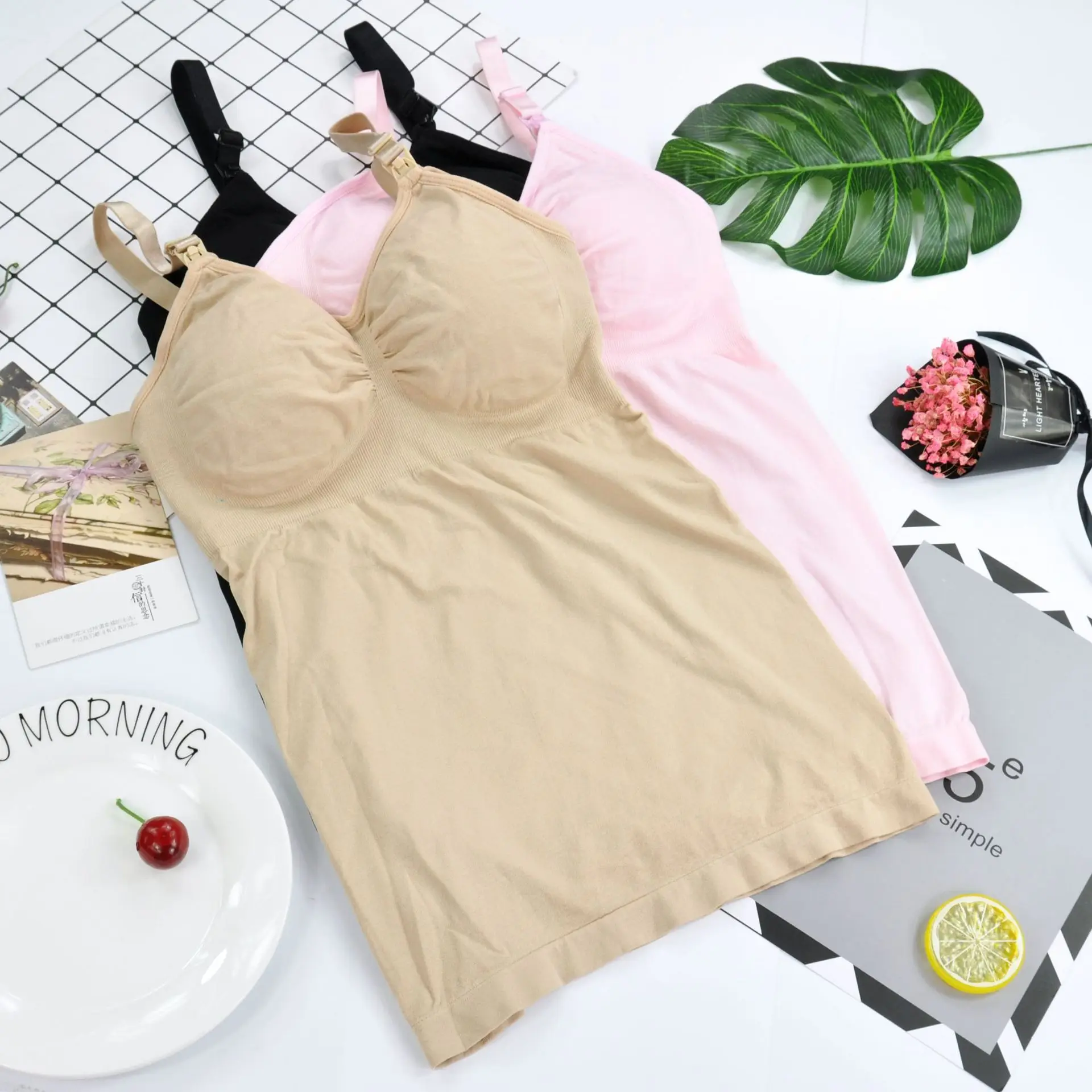 

Womens Nursing Camisole Tank Top Maternity Bra Breastfeeding Shirts Breast Feeding Tops with bra super elastic clip down wearing