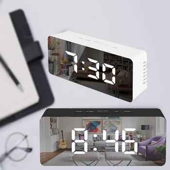 

Multi-function Digital Mirror LED Display Alarm Clock Creative Mirror Desk Table Clocks LED Clocks Snooze Function with USB
