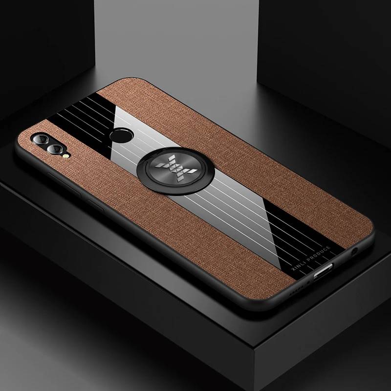 YonLinTan coque, чехол, для Huawei Honor 6X 7X 8X Max Play 7 8 X холщовый Мягкий ТПУ автомобильный магнитный металлический кольцевой кронштейн, чехлы для мобильных телефонов