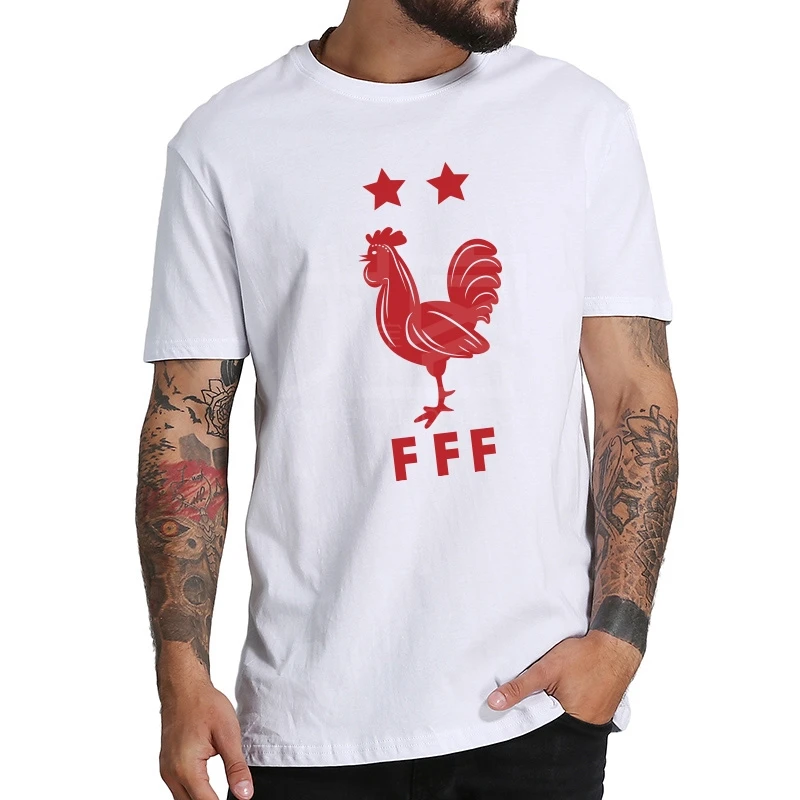 

French Team Commemorate T Shirt Red Cock FFF Graphic Design T Shirt Soft Cotton Breathable Tee Shirt Male US Size