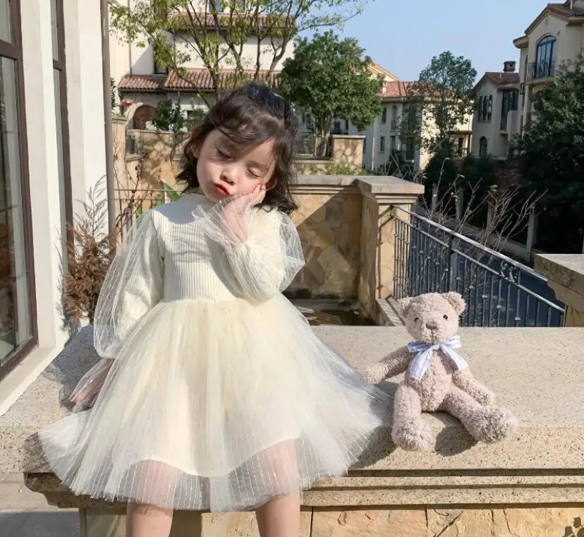 Japan Style 2020 Spring Children Baby Fairy Knitting Mesh Dresses Girls Princess Cute Clothes 5 pcs/lot Wholesale | Детская одежда и