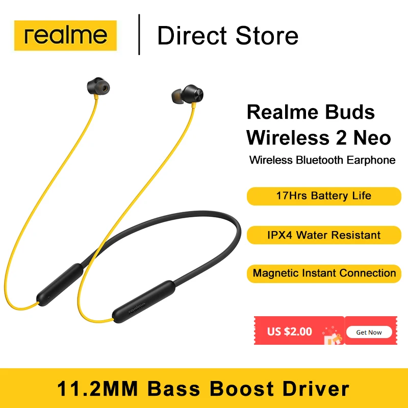 Наушники-вкладыши Realme Buds Wireless 2 Neo с поддержкой Bluetooth 5 0 и мощным усилением басов |