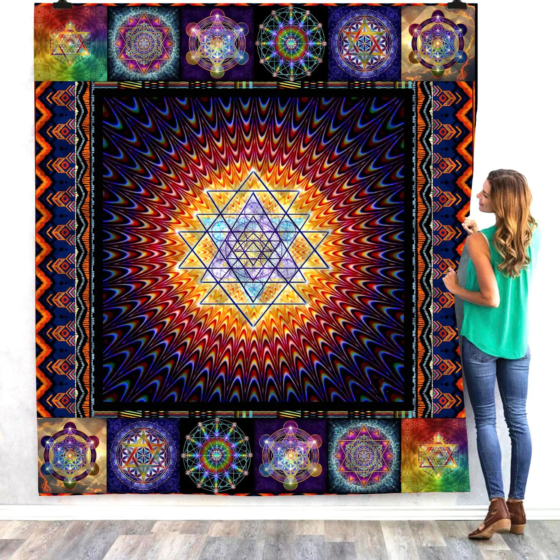 

Bohemian style psychedel 3D Quilt Blanket For Kids Adults Bedding Throw Soft Warm Thin Office Blanket With Cotton Quilt style-2