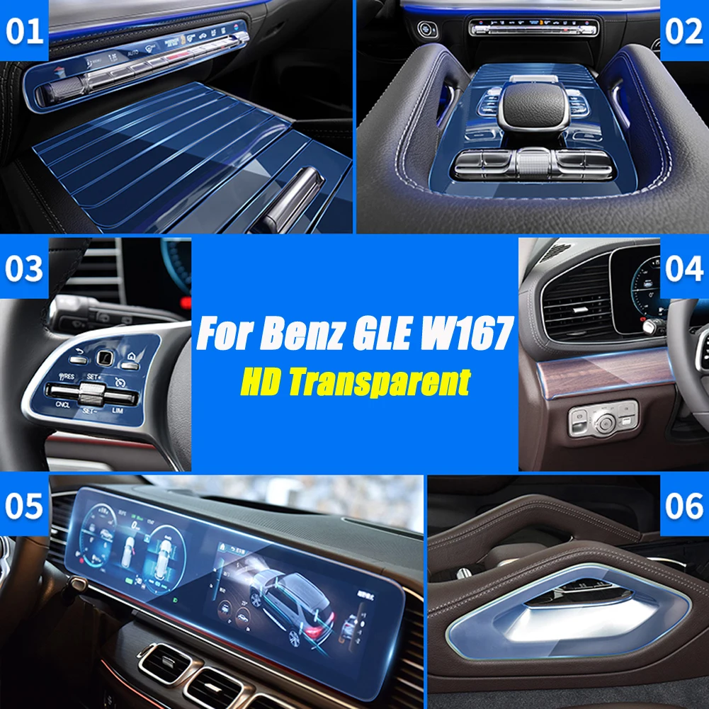 For Mercedes Benz GLE Class GLE350 GLE450 W167 V167 2020+ Car Center  Console AC Navigation Full Set Interior TPU Protector Film