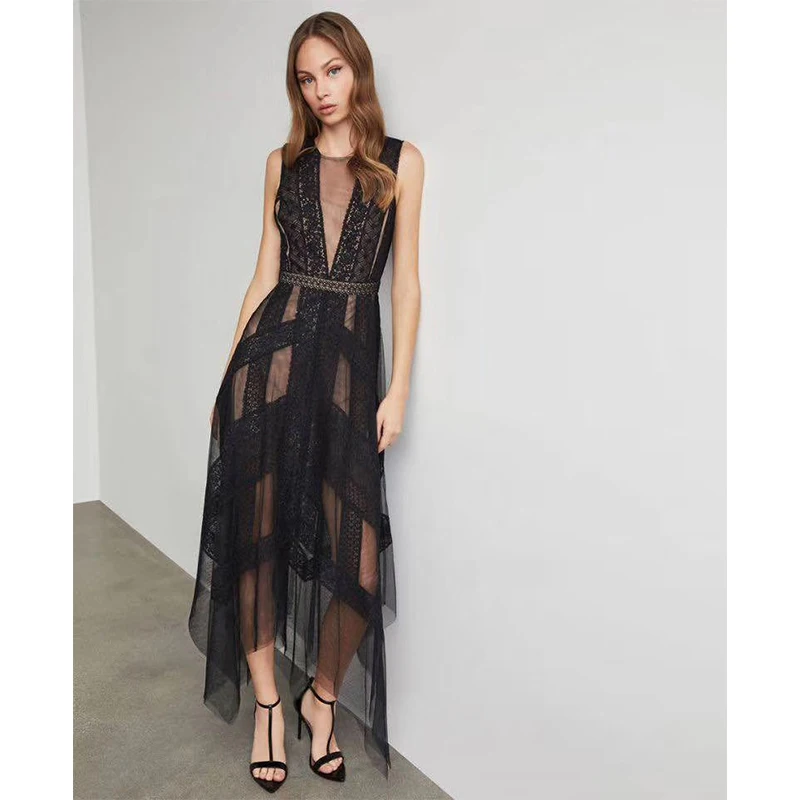 Bcbg столкнуться с удача сексуальное кружевное платье с v-образным вырезом, шелковое, газовое, асимметричное платье без рукавов