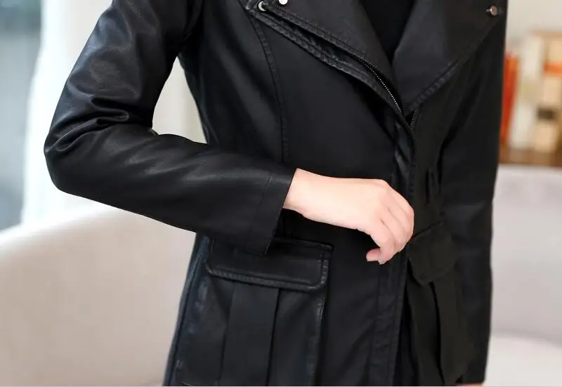 Большой размер 3XL кожаная куртка женское кожаное пальто новые женские кожаные куртки длинные тонкие женские пальто Верхняя одежда