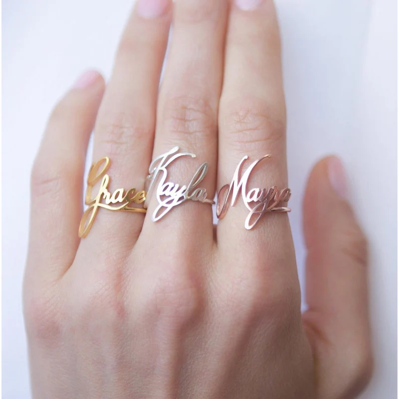 Золотое серебряное кольцо для женщин с именем на заказ кольцо из нержавеющей стали для нее персонализированный подарок для подруги Anillos Mujer de Moda