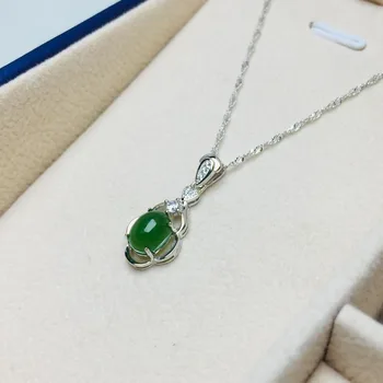

Natural Hetian Jasper Pendant Silver Mosaic Pendant Necklace Attached Fine Jade Jewelry