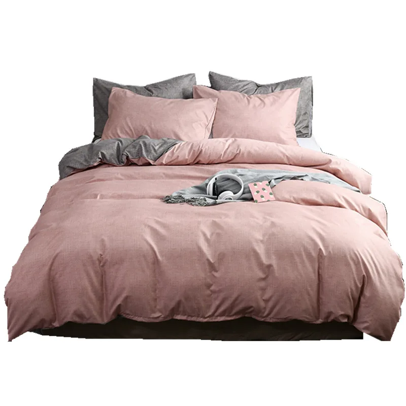 King size 3 шт. мягкое постельное белье однотонное розовое полиэфирное волокно Два