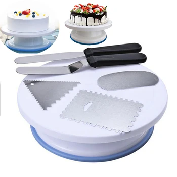 

Plastic Revolving Cake Turntable Rotating Cake Decorating Stand with Angled Icing Spatula and Comb Icing Smoother Cake Decor