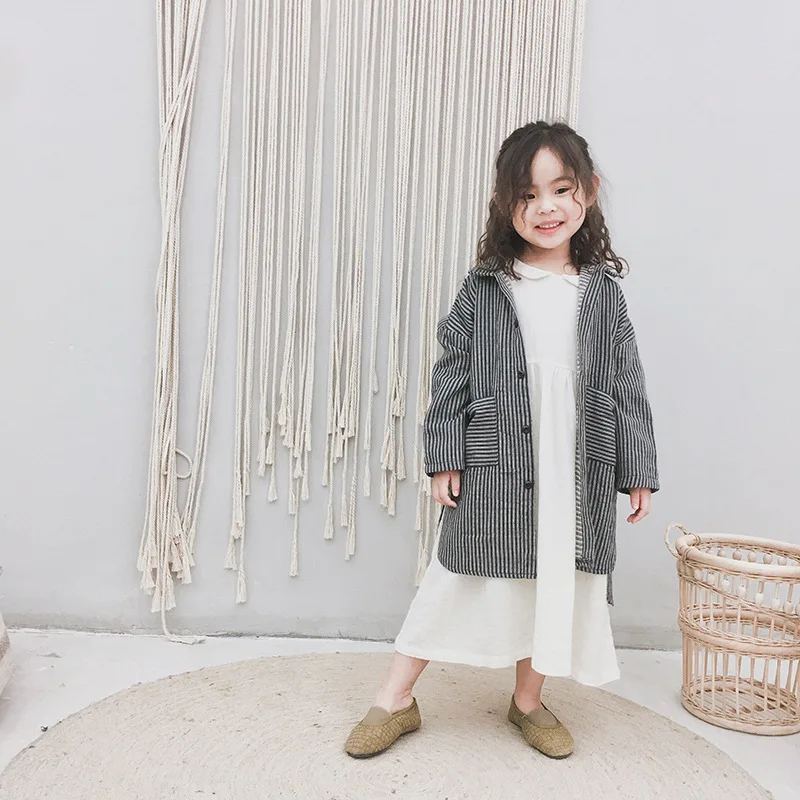 Spring And Autumn New Products Children Long Cotton Linen Shirt han ban Stripes Long Shirt Loose-Fit Shirt Coat