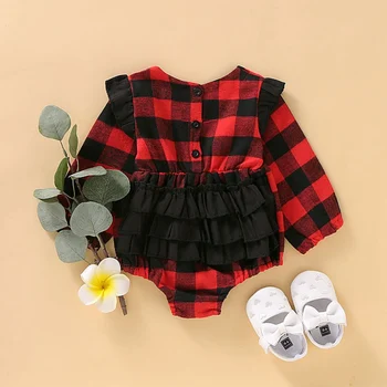 

New Autumn Infant Baby Girl Jumpsuit Long Flare Sleeve Plaid Print Kids Girls Bodysuit Jumpsuit Clothes