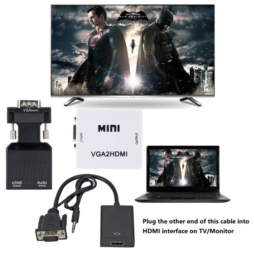 HD 1080P VGA to HDMI-compatible Converter Adapter VGA Adapter For PC Laptop to HDTV Projector Video Audio HDMI HD hdmi to vga adapter cable,vga to hdtv adapter,vga cable adapter,vga to hdmi converter