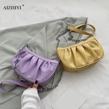 

Women Pleated Shoulder Bags Alligator PU Leather Outdoor Crossbody Pouch