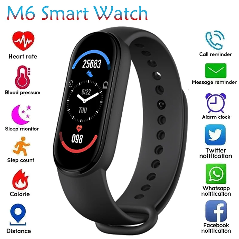2021 M6 Smart Bracelet Watch Fitness Tracker Smartband Heart Rate Blood Pressure Monitor Smart Band For XIaomi iOS Android Phone