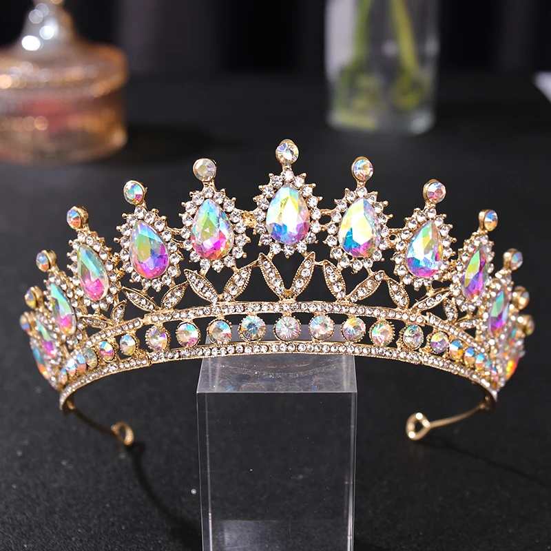 Forseven New Zinc Alloy Rhinestone Crystal Material Baroque Style Golden Fashion Retro Bridal Crown Wedding Headdress HG212AB | Украшения и