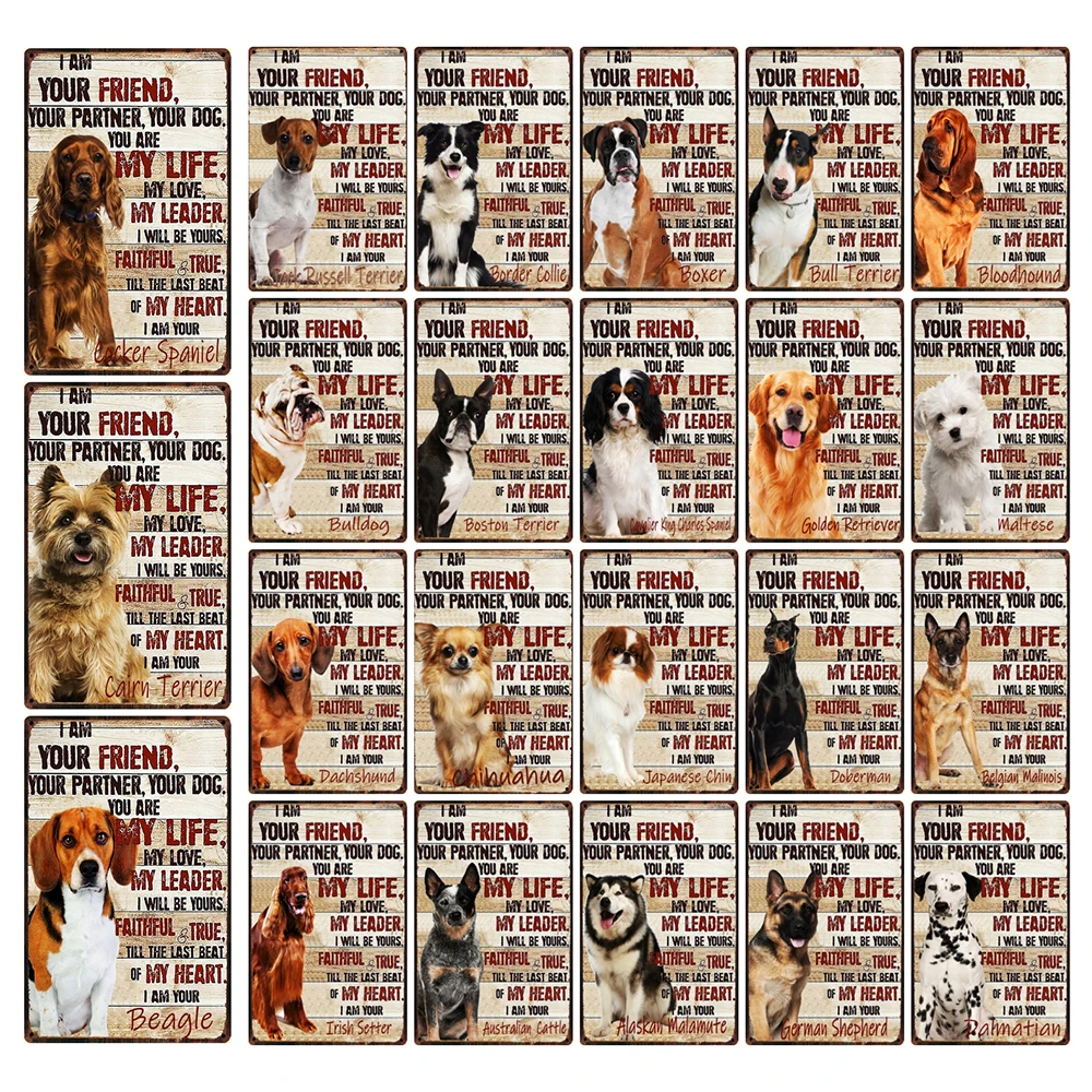 

[ Mike86 ] Dog Pet Bulldog Beagle Border Collie Chihuahua Boxer Metal Tin Sign Wall Poster Iron Painting Pub S-09 20*30 CM