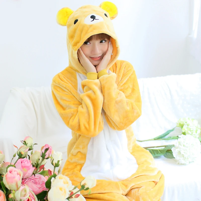 Easily Bear FL Kigurumi, зимняя Пижама для взрослых, Женская фланелевая одежда для сна, унисекс, милый единорог, Ститч, панда, Мультяшные пижамы с животными, детские пижамы - Цвет: Easily Bear FL
