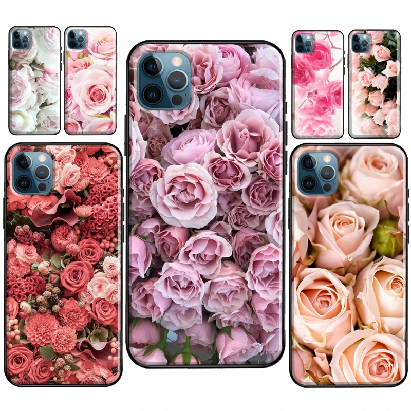 Pink Rose Flower Pattern Case For iPhone 8 7 Plus 6S SE 2020 XS Max X XR Fundas 11 12 13 Pro mini | Мобильные телефоны и