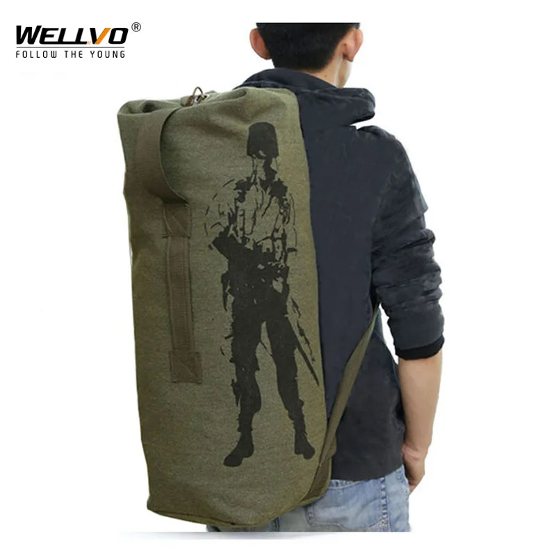 Günstige Männer Reisetasche Armee Grün Eimer Taschen Militär Rucksack Leinwand Rucksäcke Große Duffle Männer Schulter Taschen Angeln Tasche XA820C
