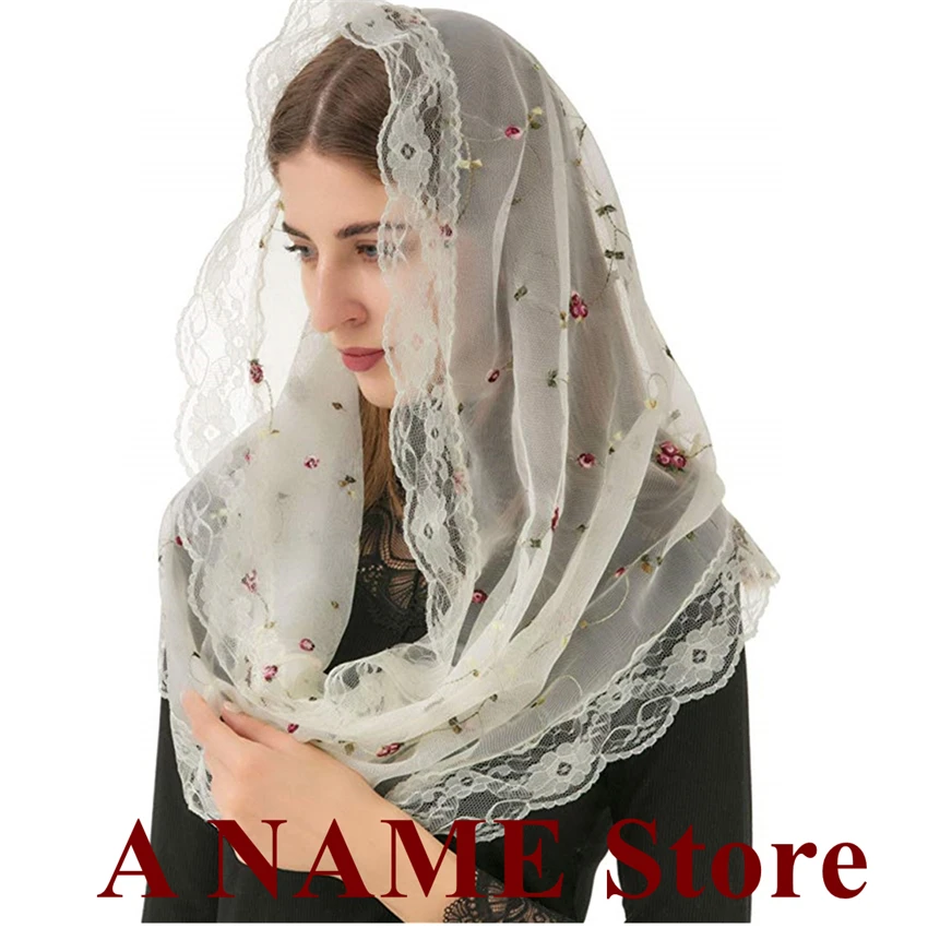 Католическая вуаль Mantilla кружевное покрытие для церкви с вышивкой и цветочным