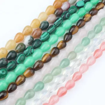 

6*9mm Natural Stone Beads Agate Rose Quartz Aventurine Jade Water Drop DIY Beads For Jewelry Making Bracelet Necklace 15 inch