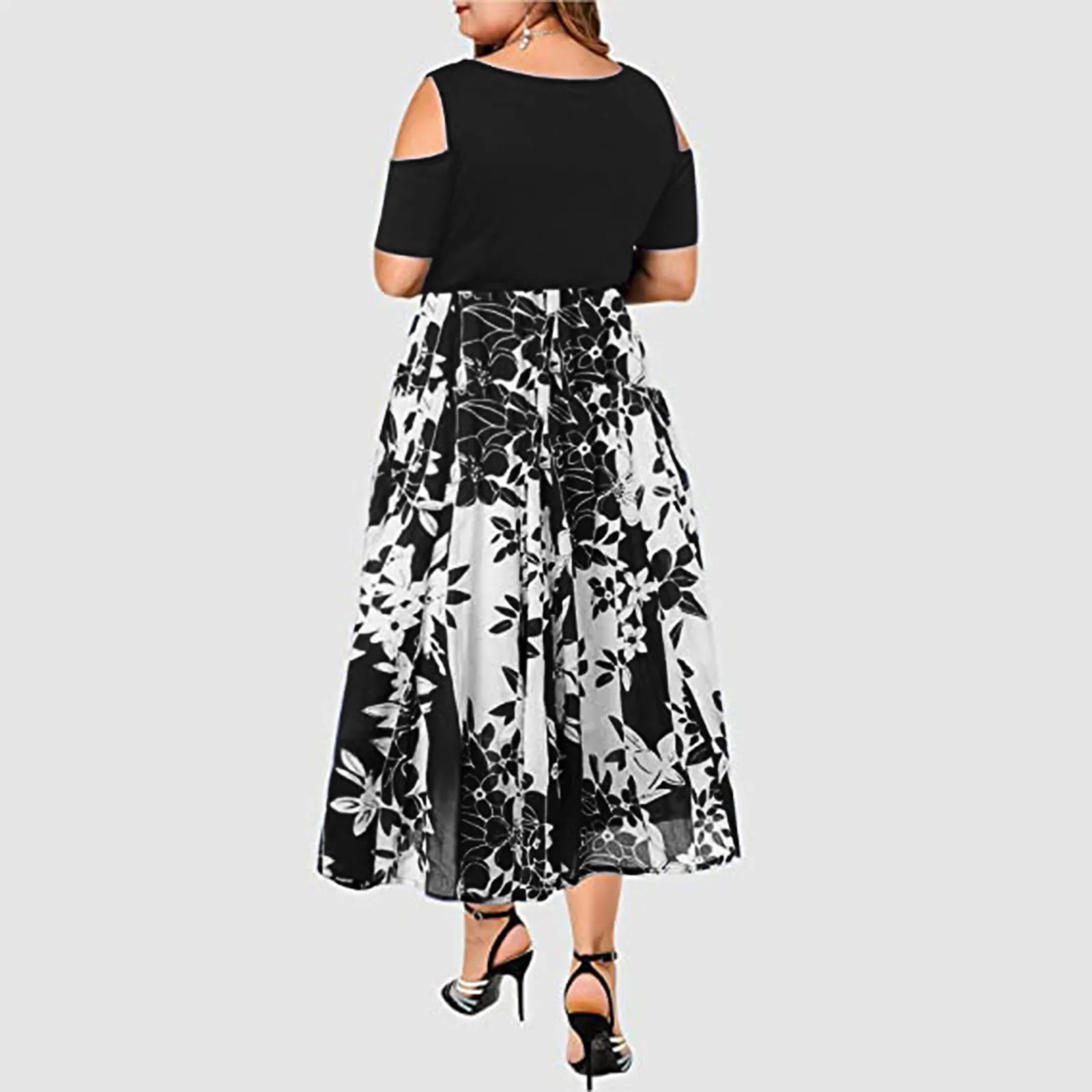 Leaf print plus size dresses for women casual o neck strapless short sleeve summer bohemian floral