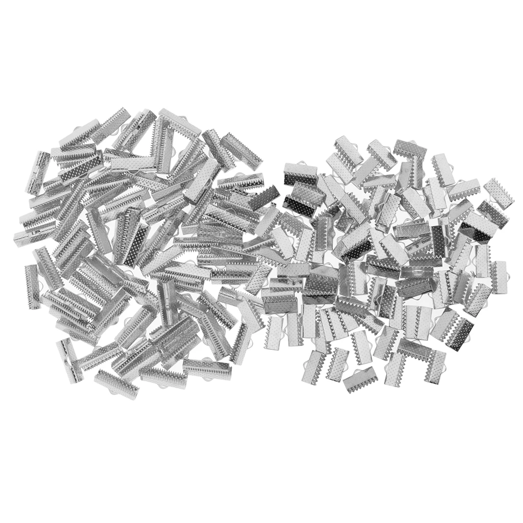 

200Pcs 13/20mm Dull Silver Ribbon Ends Fastener Clasps Textured Crimp End Clamps Cord Ends