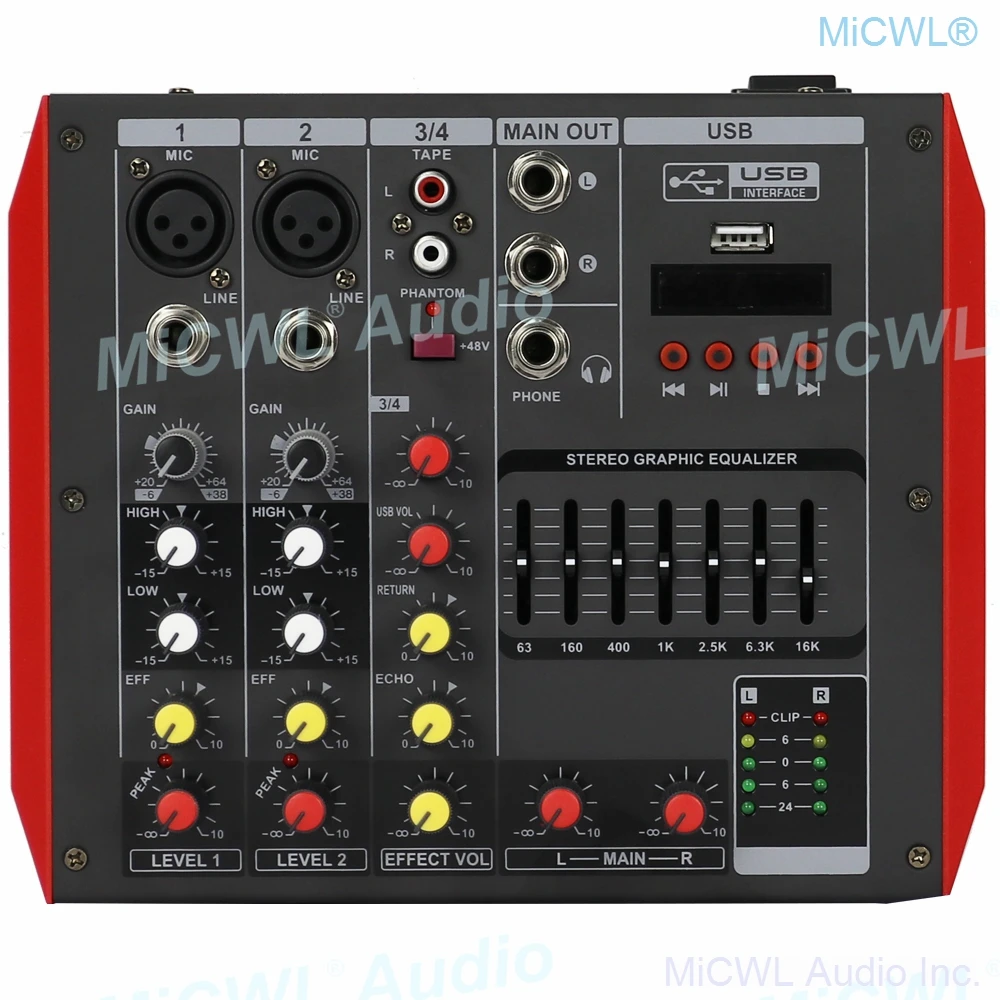 400W Power Amplifier 4 Channel Mixer Stereo Sound
