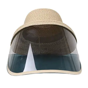 

Women Beach Straw Sun Hat with Anti-Spitting Splash Protective Face Shield Mask