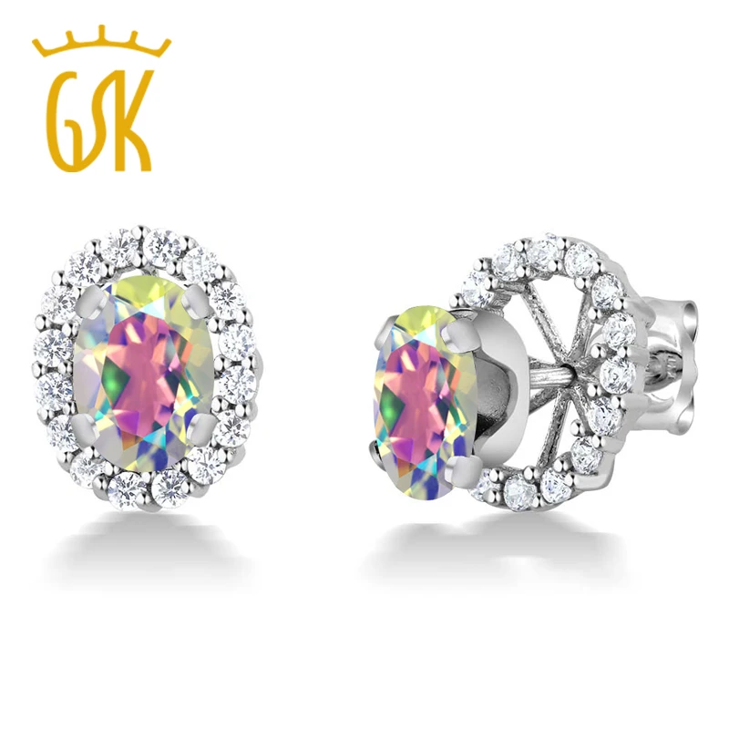 1.60 Ct Oval 7x5mm Mercury Mist Mystic Topaz 925 Sterling Silver Stud Earrings | Украшения и аксессуары