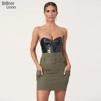 

Sisterlinda Black PU Leather Bodysuit Sexy Bodysuit Women V-neck Strapless Lady Rompers Streetwear Party Bodysuit Mujer Jumpsuit