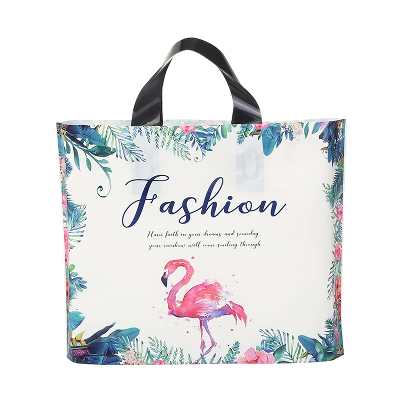 

100pcs/Lot Portable Plastic Boutique Gift Bags With Handle Clothes Grocery Shopping bag Pouch Printing Colorful Shop Packing Bag