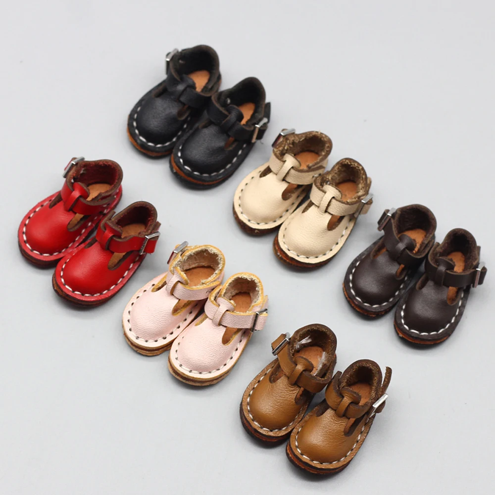 Doll Shoes Doll Accessories 1pair mini Leather shoes for 1/6 1/8 30cm Blyths doll 3.7*1.6cm