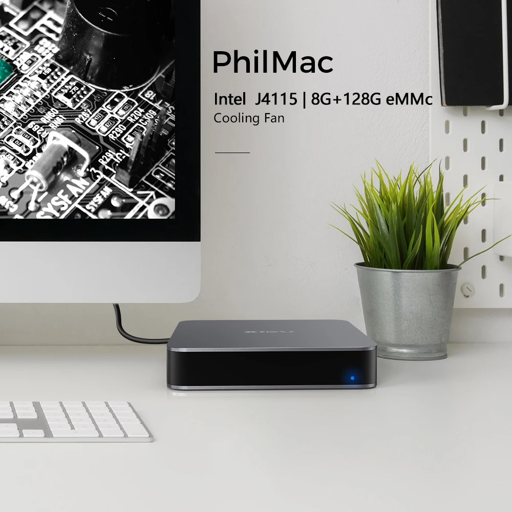 XIDU Мини ПК PhilMac Intel J4115 DDR4 игровой компьютер Linux мини Windows 10 8G RAM 128G eMMc HTPC настольные
