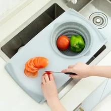 Кухонные инструменты 2 в 1, многофункциональные Нескользящие, легко очищаемые, экономия пространства, корзина для домашнего слива, разделочная доска, складная Съемная утолщенная