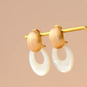 

925 Sterling Silver geometric mother of pearl Dangle Earrings gold-color natural stone long Drop Earring Women party Jewelry