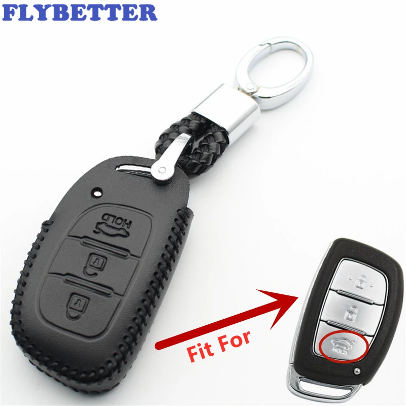 Чехол FLYBETTER для смарт-ключей Hyundai IX35/Verna/Elantra/Tucson/Ioniq L217 из натуральной кожи с 3